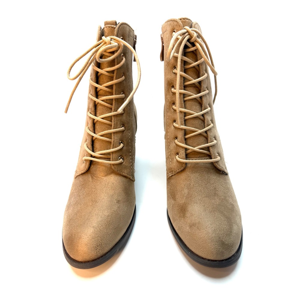 Journee Collection Womens Baylor Lace Up Stacked Heel Booties Taupe Size 8.5 NWT - Picture 2 of 6
